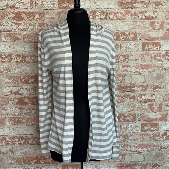 GAP Tops - GAP Hooded Striped Long Sleeve Open Knit Cardigan